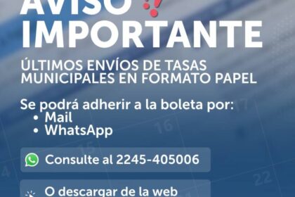 TASAS MUNICIPALES: EL MUNICIPIO INFORMA SOBRE LOS ENVÍOS DE BOLETAS EN FORMATO PAPEL